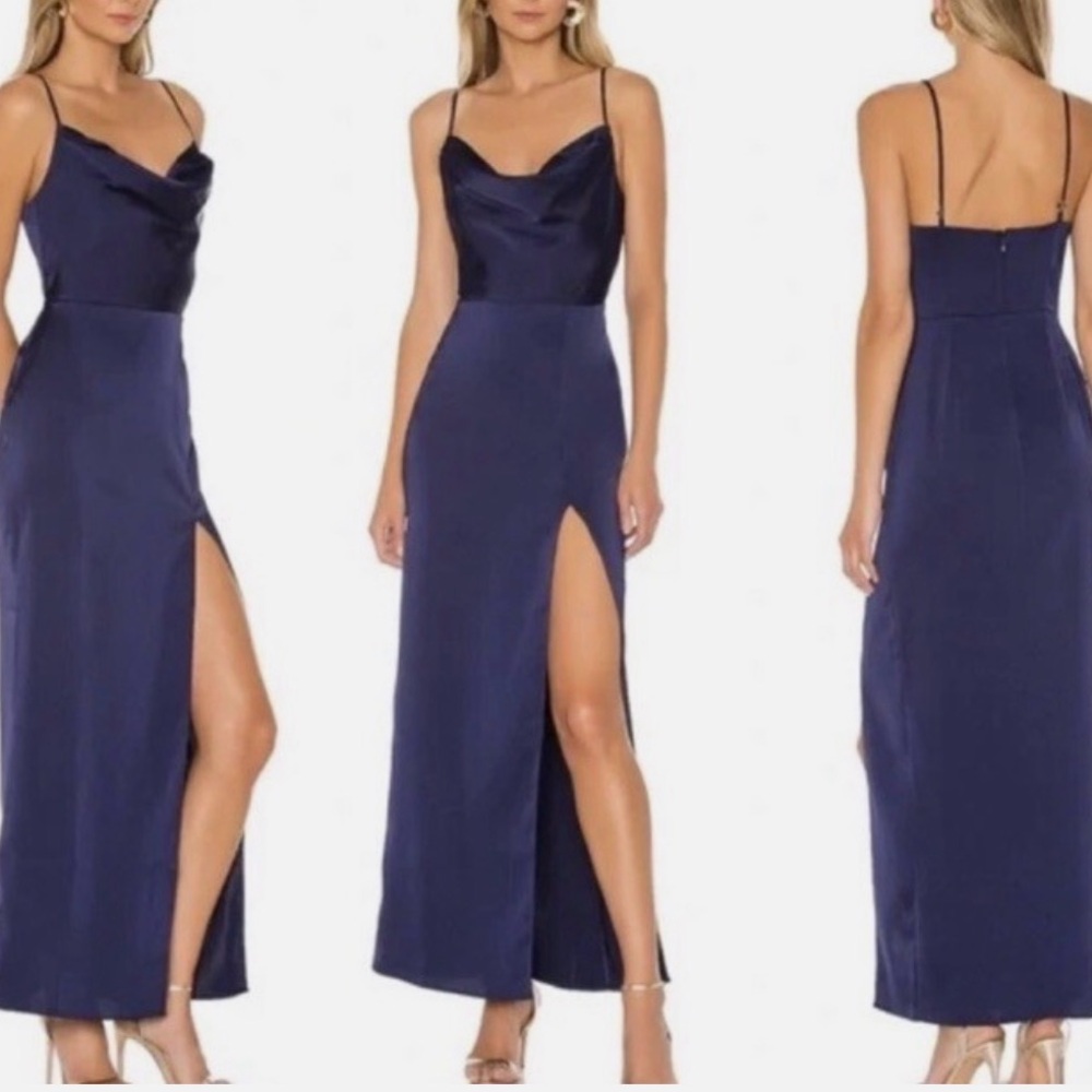 NBD Blueberry navy blue slip gown dress high split SIZE S party formal wedding